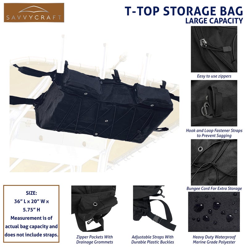 Savvycraft T-Top Storage Bag, Heavy Duty Marine Grade 600D Polyester PFD Storage Bag Large Size Hold 6 Type II Life Jackets, T Bag for Center Console Boat with T-Top Hard Top, Life Vests not Included - Image 2